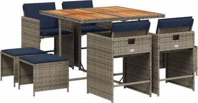 Immagine prodotto di Set da pranzo da giardino da 9 pz con Cuscini in Polyrattan Grigio