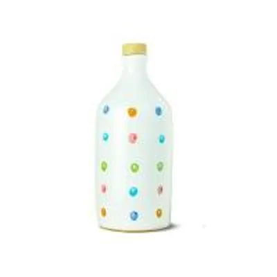 Image de Frantoio Muraglia, cruche en céramique Pois, remplie d'huile d'olive extra vierge, 500 ml. Essence fruitée de corps moyen, fabriquée et décorée à la main par nos artisans des Pouilles