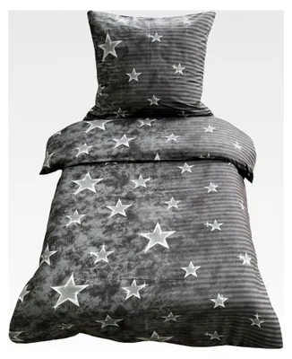 Produktbild von 4-teilige Bettwäsche Mikrofaser 135x200 cm Sterne Galaxy Grau Set