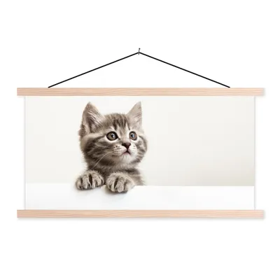 Produktbild von MuchoWow® Textilposter Katze - Grau - Tiere 60x30 cm mit holzfarbenen Rahmen - Dekoration