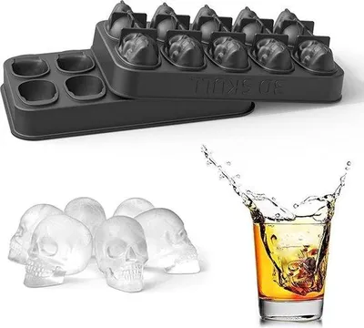 Immagine prodotto di Cubetti di ghiaccio in silicone a forma di teschio 3D con coperchio per whisky