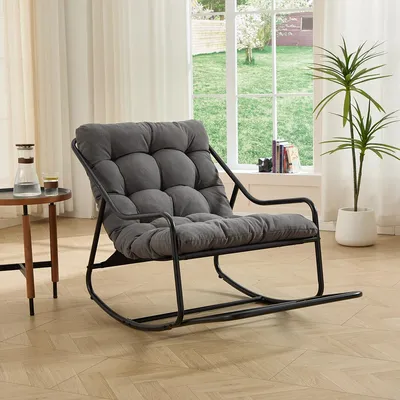 Produktbild von Schaukelstuhl mit Bequemes Kissen Relaxsessel Freizeitstuhl für Wohnzimmer Schlafzimmer Lesezimmer Grau