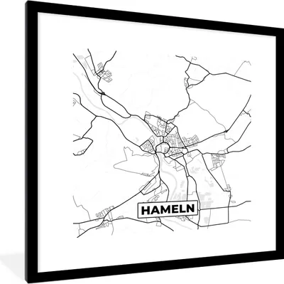 Produktbild von MuchoWow® Gerahmtes Poster Karte - Hameln - Karte - Stadtplan 40x40 cm - Poster mit Schwarzem Bilderrahmen Wandposter Rahmen Foto Bilder - Poster - Plakat im Rahmen