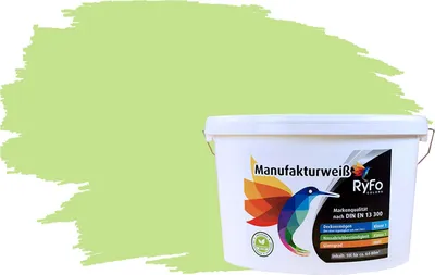 Produktbild von RyFo Colors Bunte Wandfarbe Manufakturweiß Wasabigrün 10l - weitere Grün Farbtöne und Größen erhältlich, Deckkraft Klasse 1, Nassabrieb Klasse 1