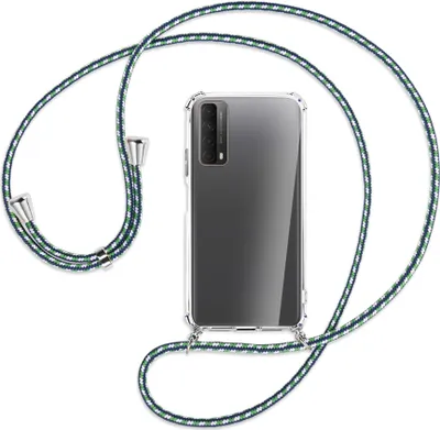 Produktbild von Handykette Backcover-Schutzhülle mit Band (Metall silberfarben) für Huawei P smart 2021 - grün/blau/weiß