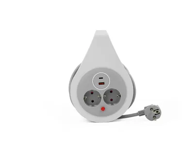 Produktbild von Kabeltrommel 10 m, 3×1,5 mm², 16 A, 230V, mit Thermoschutz, Schuko,2× Steckdosen, 1× USB-C, 1× USB-A