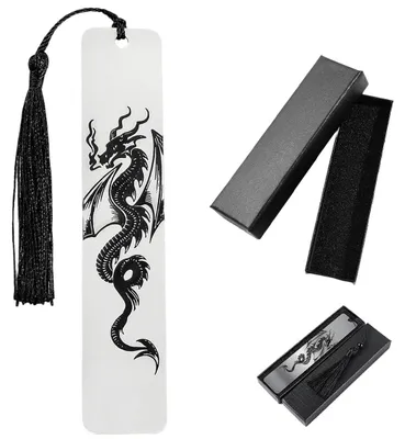 Productafbeelding van Metalen boekenlegger met drakenmotief in geschenkdoos