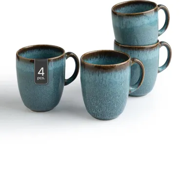 Produktbild von Kaffeetassen - 400 ml - Blau - Grün - Steingut - mit Reaktivglasur - 4er Set