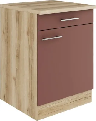 Produktbild von Optifit Unterschrank mit Schublade und Drehtür Bari407 BxTxH 60 x 60 x 84,8 cm rostrot matt zerlegt Anschlag reversibel