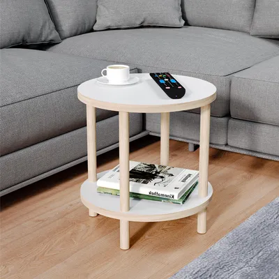 Produktbild von Runder Beistelltisch mit 2 Ablageflächen, 42,5 cm hoch, weiß
