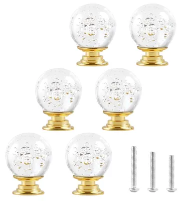 Produktbild von 6x Kristallglas-Schrankknöpfe, Möbelknöpfe, kugelförmige Kristallglas-Möbelknöpfe, 30 mm mit goldener Basis für Kommoden, Kleiderschränke, Küchen, Schubladen