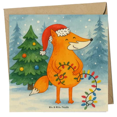 Produktbild von Mr. & Mrs. Panda Klappkarte Fuchs Weihnachten Design - Weiß - Geschenk, anlasskarte, Weihnachtsmann, Winter, Glückwunschkarte, Nikolaus, Heiligabend, doppelkarte, Füchse