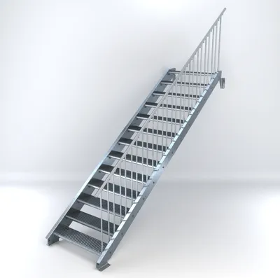 Produktbild von Stahltreppe 13 Stufen bis Höhe 260 cm, Laufbreite : 100 cm Geländer rechts ST 2 (31 / 31 mm gezackt)