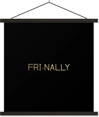 Produktbild von MuchoWow® Textilposter Zitate - Freitag - Schwarz - Gold 60x60 cm mit schwarzem Rahmen - Posteraufhänger