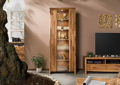 Produktbild von MASSIVMOEBEL24 Vitrine Wildeiche 81x45x204 natur geölt PURE OAK #107