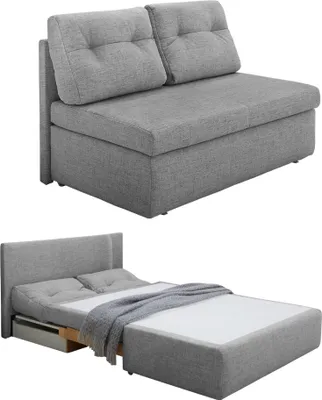 Produktbild von Schlafsofa 136 cm praktische Couch mit Funktion Bettkasten Gästebett in Hellgrau / 15120