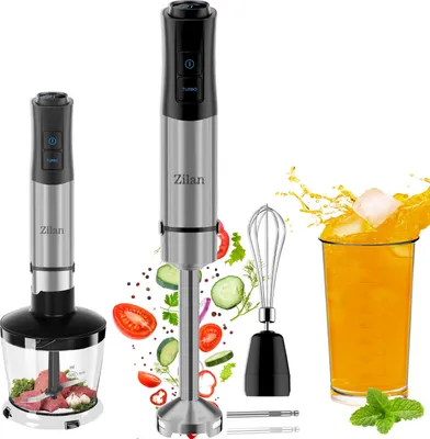 Produktbild von Zilan 5-in-1 Stabmixer Set – 1200W, 12 Geschwindigkeiten, Edelstahlgehäuse, LED, 304 Edelstahlklingen, inkl. Zerkleinerer, Schneebesen, Milchaufschäumer & Messbecher – Leistungsstarker Handmixer für Küche