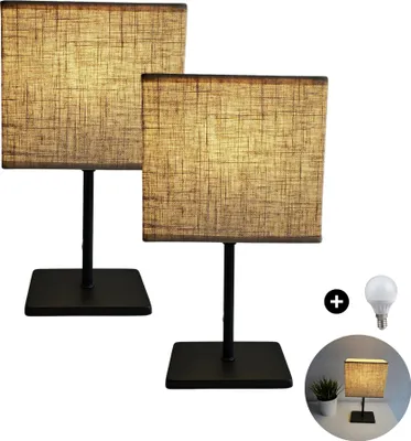 Produktbild von Nachttischlampe 2er Set Grau Nachttischlampe Nachttisch 2er Set LED Tischlampe 2er Set Tischleuchte Nachttischlampe 2er Set mit Kabel Stoffschirm