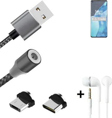 Produktbild von K-S-Trade® Hochwertiges Magnet-Lade-kabel Sync-Kabel Daten-Kabel + Kopfhörer kompatibel mit OnePlus 9 Pro mit USB-Typ-C-Anschluss und
