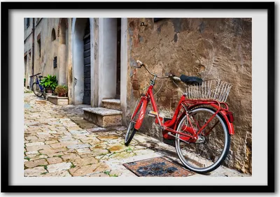 Produktbild von Bild - Bilder - Bilderrahmen - 70 cm x 50 cm - MDF-Rahmen, Wandkunst rotes Fahrrad