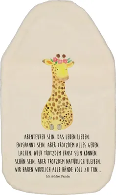 Produktbild von Mr. & Mrs. Panda Wärmflasche Giraffe Blumenkranz - Weiß - Geschenk, Afrika, mit Bezug, Wärmflaschen, Selbstliebe, Bettflasche, Abenteurer, Wärmekissen, gummi, Freundin