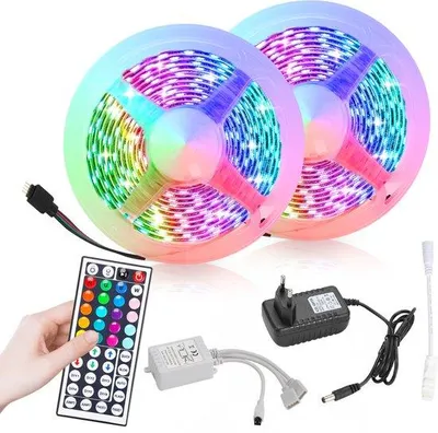 Image de Bande LED RGB 5050 de 10 mètres - Dimmable - Autocollante - Télécommande - Ambiance lumineuse pour le salon, la chambre à coucher, le gaming