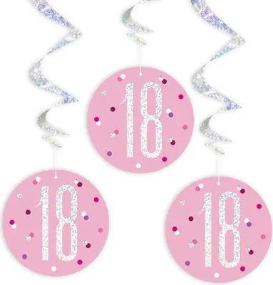 Produktbild von 6 Swirl Girlanden rosa & silber Zahl 18