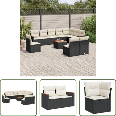 Produktbild von The Living Store 11-tlg. Garten-Sofagarnitur mit Kissen Schwarz Poly Rattan