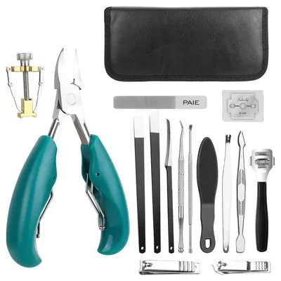 Image de Kit de manucure et pédicure, 17 pièces, en acier inoxydable, pour les ongles épais et incarnés