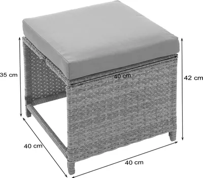 Produktbild von 2er-Set Poly-Rattan Hocker HWC-G16, Gartenhocker Sitzhocker, Gastronomie  schwarz, Kissen hellgrau