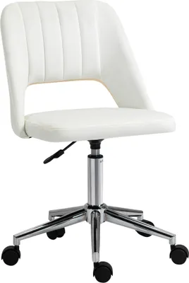 Produktbild von Höhenverstellbarer Schreibtischstuhl mit Rollen, 360° drehbar, Jakobsmuschel-Form, Schaumstoff, 49 x 60 x 79-91 cm, Cremeweiß