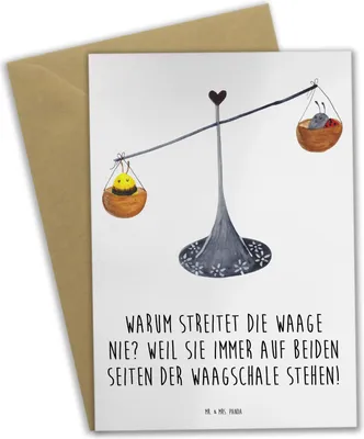Produktbild von Mr. & Mrs. Panda babykarte Waage Harmonie - Weiß - Geschenk, Sternzeichen, genesungskarte, Grußkarten, Kreativ, einladungskarten, Geschenke, Astrologie, Grußkarte