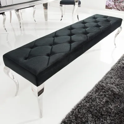 Produktbild von Elegante Sitzbank MODERN BAROCK 170cm schwarz Samt Edelstahl Flurbank Bank