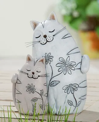 Obrázok produktu pre Gilde Figur, mačka, plyšová, kvetinový vzor, umelá živica, krémová, sivá, balenie 2 ks, výška: 20,00 cm, šírka: 14,00 cm, hĺbka: 8,50 cm, kód: 37184