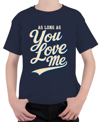 Obrázok produktu pre Tričko s nápisom "As Long As You Love Me", hudba 90. rokov, darček pre fanúšikov boybandov, detské tričko z 90. rokov, tmavomodrá farba, veľkosť 116