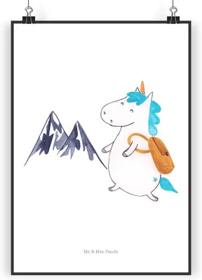 Produktbild von Mr. & Mrs. Panda Bild Einhorn Bergsteiger DIN A5 - Weiß - Geschenk, Unicorn, wanddeko, drucke, Einhörner, Plakat, Urlaub, Wandbild, Reisen, Kunstdruck