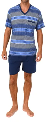 Produktbild von Normann Herren Schlafanzug Shorty kurzarm Pyjama edle Streifenoptik – auch in Übergröße ; blau , 48