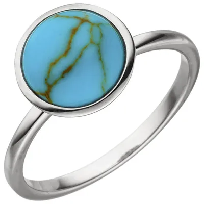 Produktbild von Ring Damenring mit Türkis-Howlith aus 925 Silber rund schlicht mit Wölbung Innenumfang 60mm  Ø19.1mm