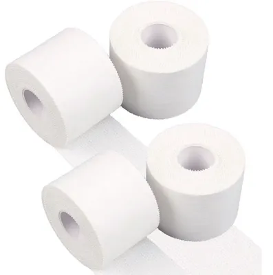 Image de Bandelette de sport blanche - 4 rouleaux de ruban adhésif - 5 cm x 10 m - Adaptée aux peaux sensibles - Bandelette de sport déchirable - Adhérence extra forte