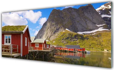 Produktbild von Acrylglasbilder 125x50 Wandbild Druck Häuser See Gebirge Landschaft