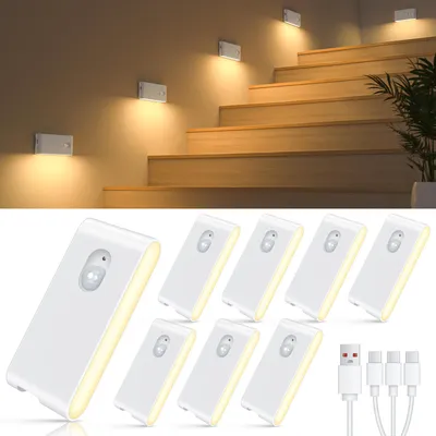 LED-Bewegungssensor Treppenlicht 8er-Set, wiederaufladbar, warmweiß