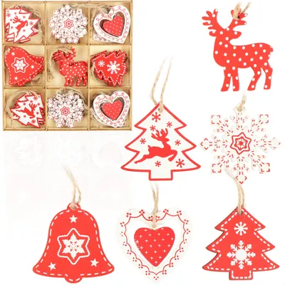 Produktbild von com-four® 27-teiliges Tannenbaumschmuck Holz-Anhänger Set - Weihnachtsbaumschmuck zum Dekorieren für den Weihnachtsbaum - Christbaumschmuck