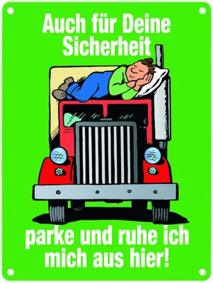 Produktbild von Ruhezeit für LKW-Fahrer Comic Metallschild in 15x20 cm in grün