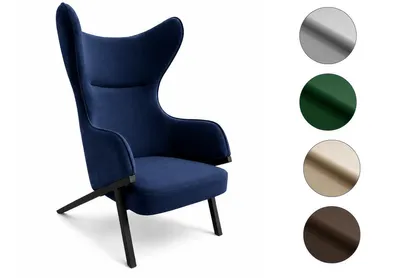 Produktbild von ARES MEBLE Gepolsterte Moderne Sessel KLERO 66 x 117 x 93 cm - Sessel Wohnzimmer, Mit Armlehnen, Metallbeine - Samt Schwarz (Dunkelblau)