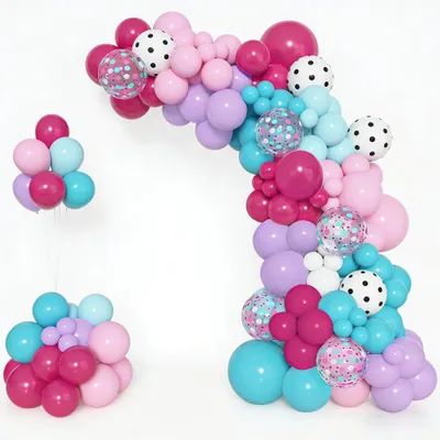 Ballonbogen-Set, 152-tlg., 12–45 cm, rosa/türkis, Konfetti, für Partys