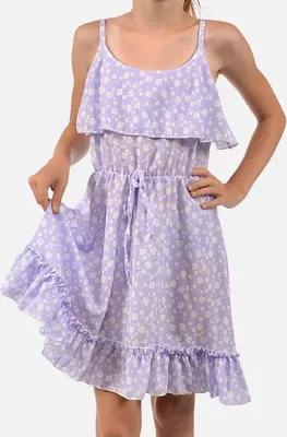 Produktbild von Mädchen Kleid KMISSO Spaghettiträger und Volant Lila 104