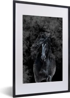 Produktbild von MuchoWow® MuchoWow® Gerahmtes Poster Pferd - Schwarz - Smoke 40x60 cm - Poster mit zchwarzem Bilderrahmen - Poster in Rahmen