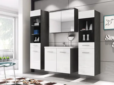 Obrázok produktu pre Kúpeľňová zostava s LED osvetlením YUKO 2 - matera / lesklá biela + sifón ZDARMA