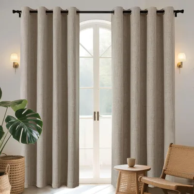 Verdunkelungsvorhang-Set, 2 Paneele, Leinenoptik, 132x210 cm, Ösen