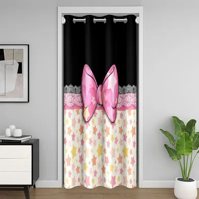 Obrázek produktu pro Záclona na dveře, motiv Galaxie, motýl, romantický styl, černá, růžová, 150x203 cm